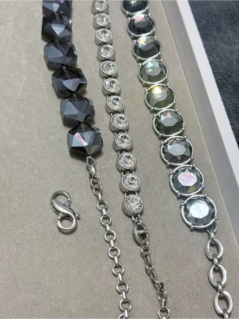 Lia Sophia Multi-Strand Gray and Silver Crystal Bracelet Set